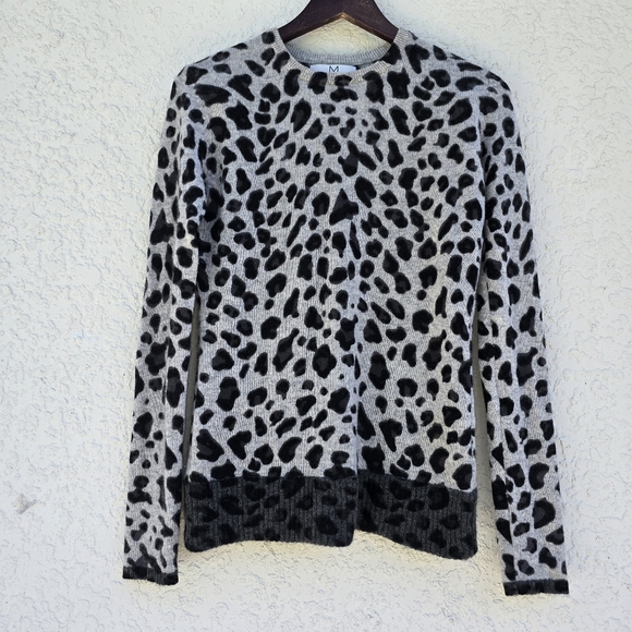 M MAGASCHONI CASHMERE Grey Combo Leopard Sweater 100% Cashmere - Picture 2 of 6